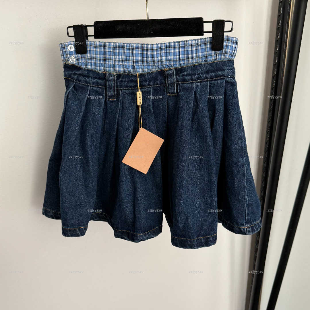 Brand British-style women dress Summer lady dresses women designer clothes grid splicing high waisted denim short skirt A078X02N050-image-1103932974