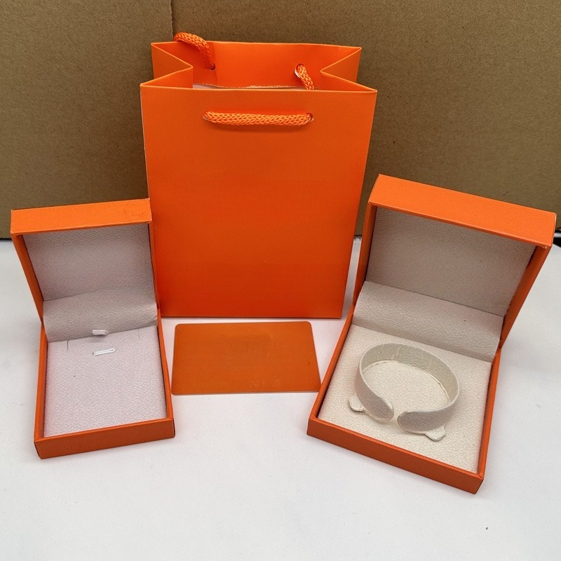 Luxury orange classic jewelry box case with dust bag designer earrings bangle bracelet necklace ring brooch jewelery boxes cases pouch bags