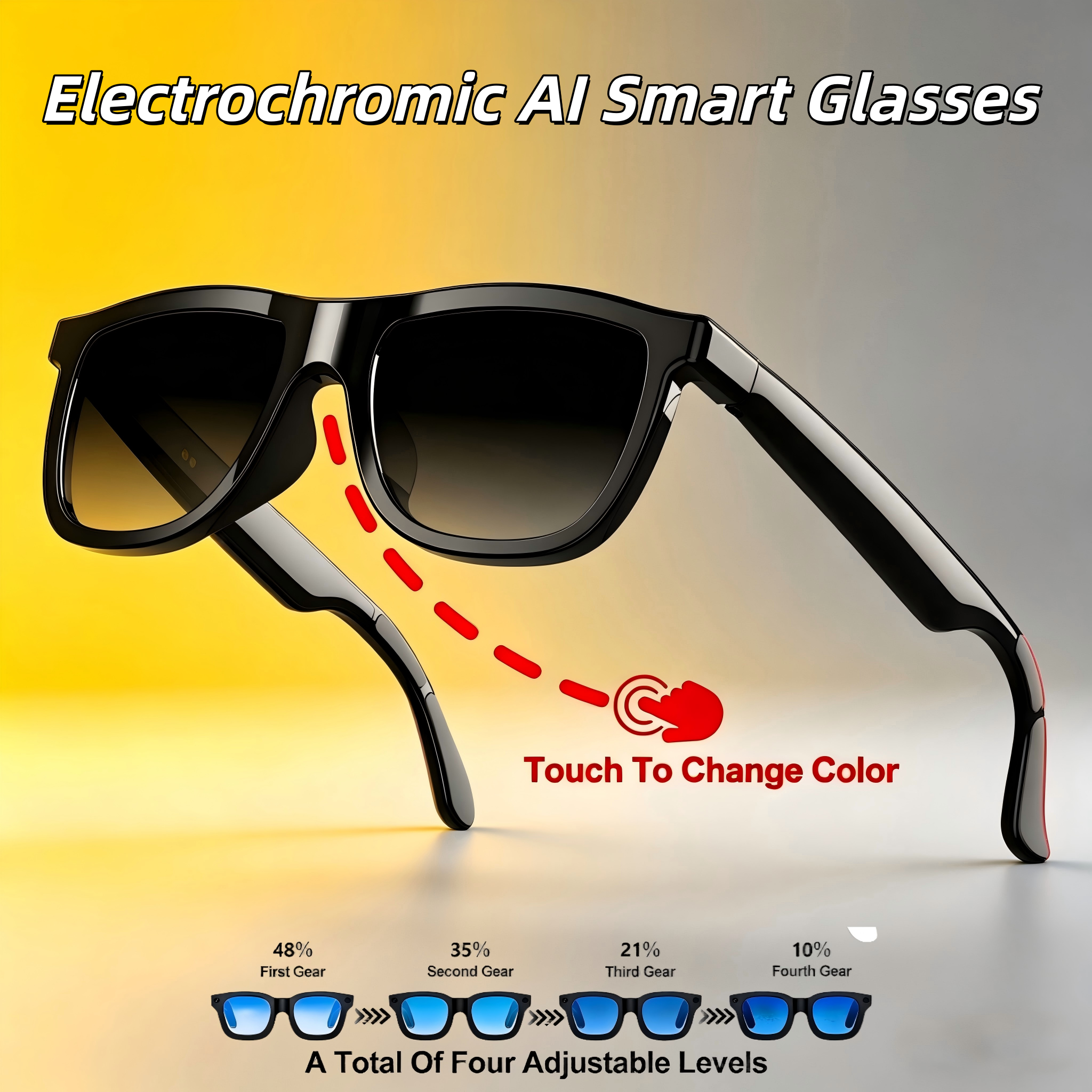 E05C Electrochromic AI Smart Glasses For Men Women Outdoor Indoor 4 Gear Touch Control Voice Answer Translation Bluetooth Headset Glasses-image-1103942634