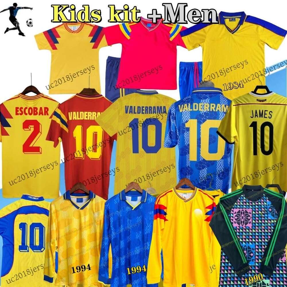 Long sleeves Valderrama Retro Soccer Jersey 1990 ColombiaS Special Edition JAMES Football Shirt FALCAO Youth Child CamisetaS retro 1984-2014 Foot-image-953070853