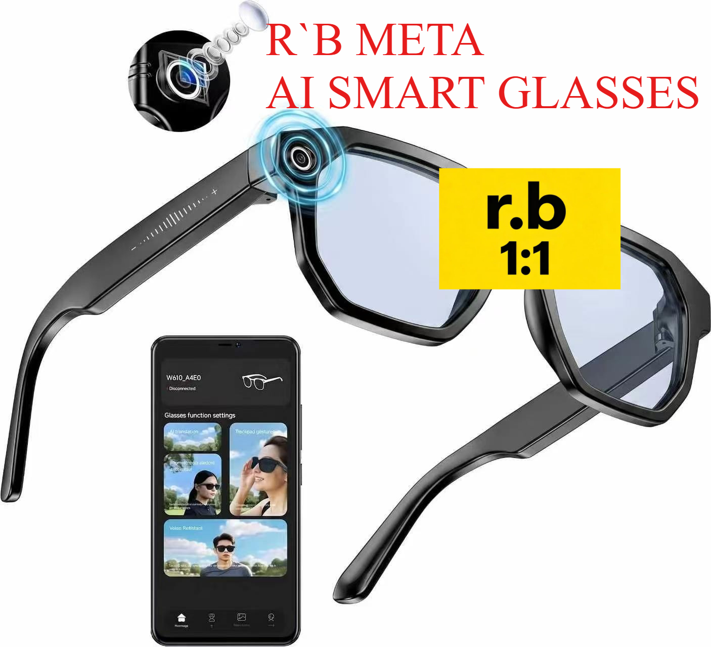 R-B META AI Smart Glasses Photochromic lenses BT Call, HD Camera Anti-Shake Glasses with Video Recording Dual Mic, Simultaneous Interpretation/GP-image-1103868068