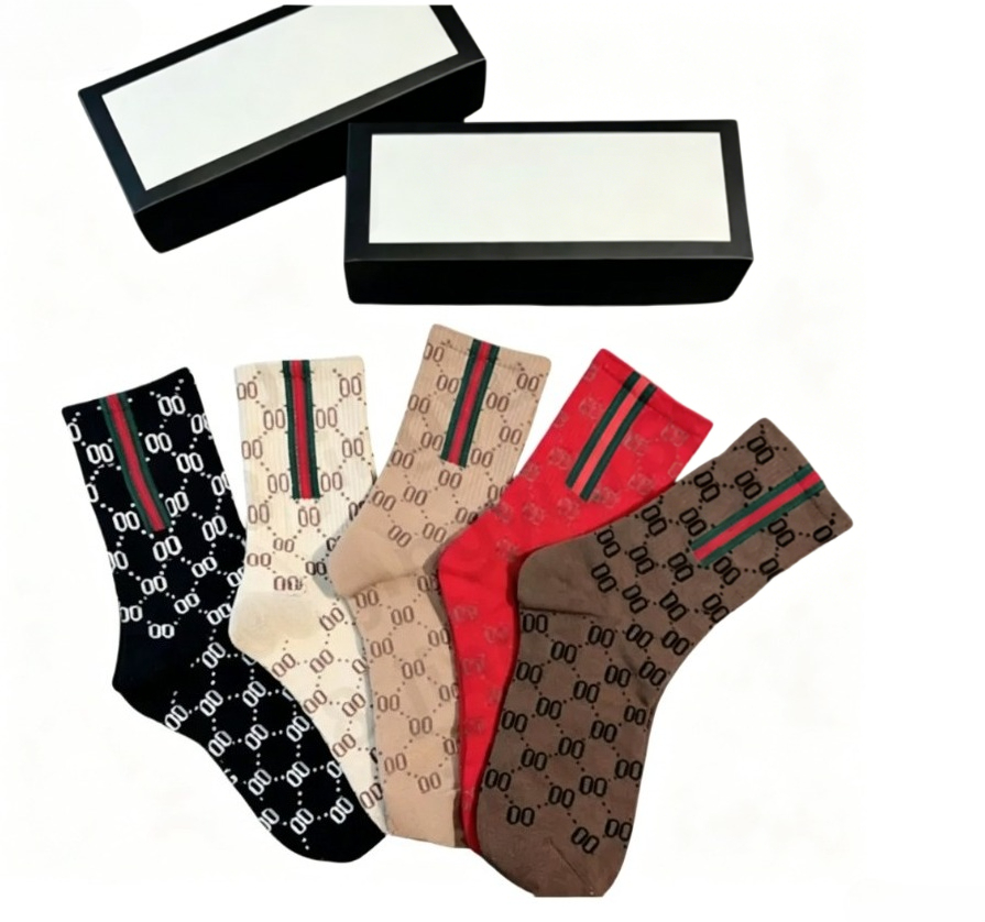 Mens Womens Designer Socks Five Pair Luxe Winter Sports Mesh Letter Printed Sock Embroidery Cotton With Box $25