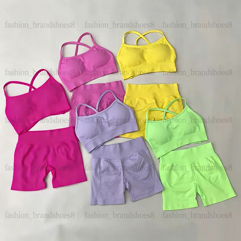 Designer Backless Sports Bra Sets 2 Pieces Yoga Set Cross-back Bra + Hip-lifting Shorts Suit Sports Fitness Workout Clothes Women Sportswear-image-1103931167