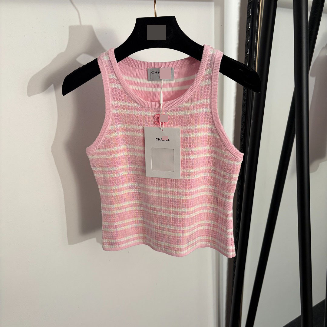 Gilets de créateurs pour femmes pour femme luxueux T-shirt à manches courtes Débardeurs Top Style d'été Design doux Brodé Coloré Paillettes Trico