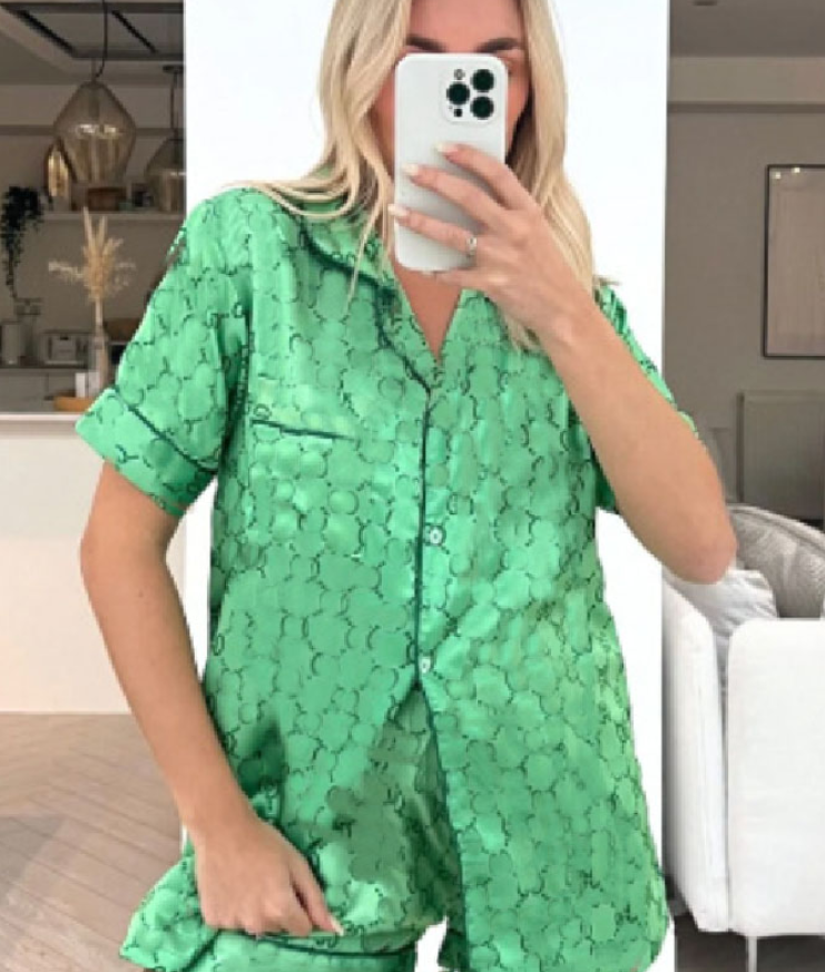 Summer Womens sleepwear two piece set Pajama satin silk designers print pyjamas short sleeve shorts Underwear suits for women $32