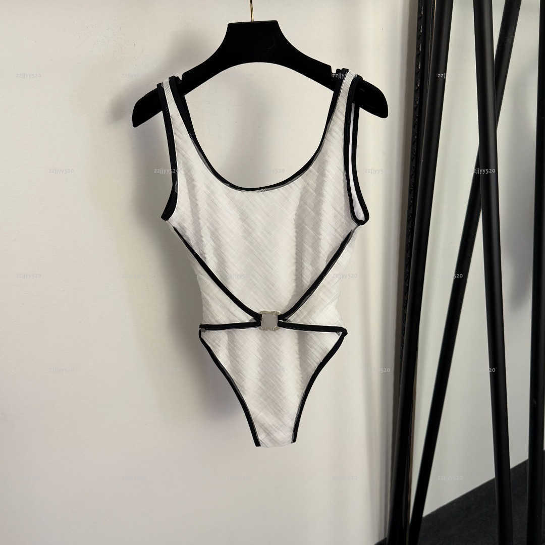 Brand conjoined women swimsuit summer lady bikini women designer clothes Embroidered one-piece swimwear with chest cushion and suspender straps A-image-1103904237