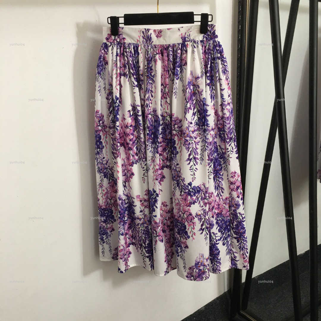 Popular women skirt high quality girls long dress designer clothes women purple printed high waisted large swing half skirt A067X02N049-image-1105308114