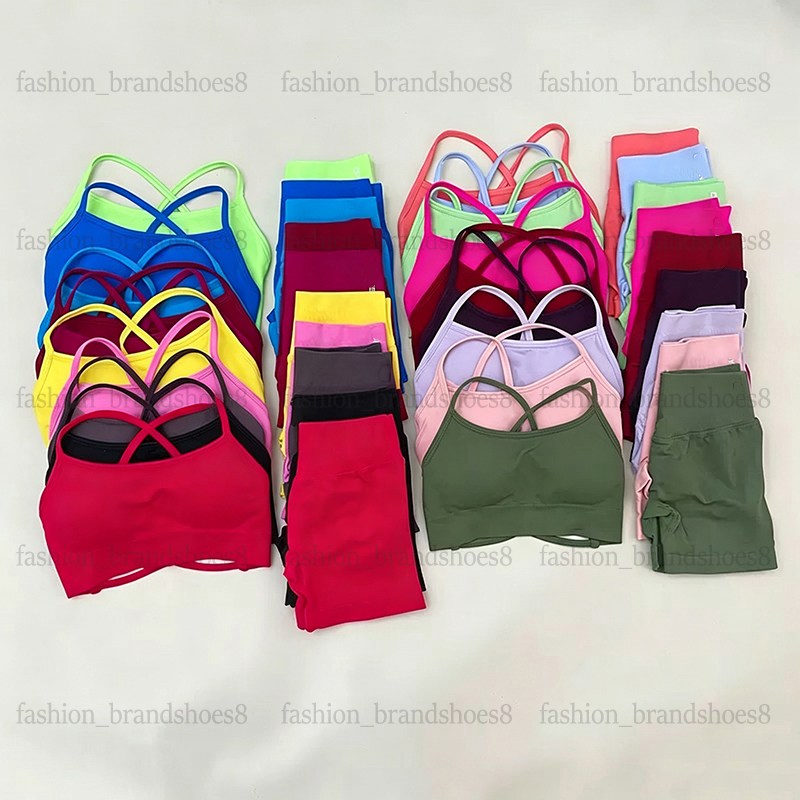 Designer Backless Sports Bra Sets 2 Pieces Yoga Set Cross-back Bra + Hip-lifting Shorts Suit Sports Fitness Workout Clothes Women Sportswear Quic-image-1103929283