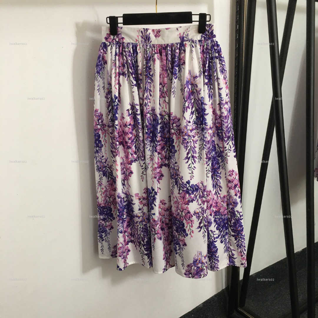 Classics women skirt high quality girls long dress designer clothes women purple printed high waisted large swing half skirt A067X02N049-image-1104905003