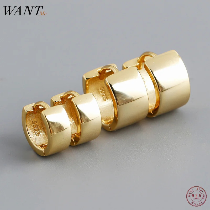 WANTME 925 Sterling Silver Minimalist Wide Statement Gold Circle Hoop Earrings for Women Punk Hip Hop Party European Jewelry 260428BJ