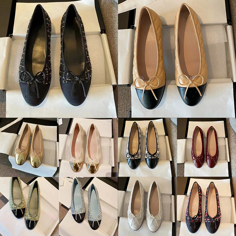 Designer Paris Brand Sandals ballerina Ballet Flats Shoes Women Quilted Genuine Leather Slip on Ballerina Luxury Round Toe Ladies Dress Shoes Slingb
