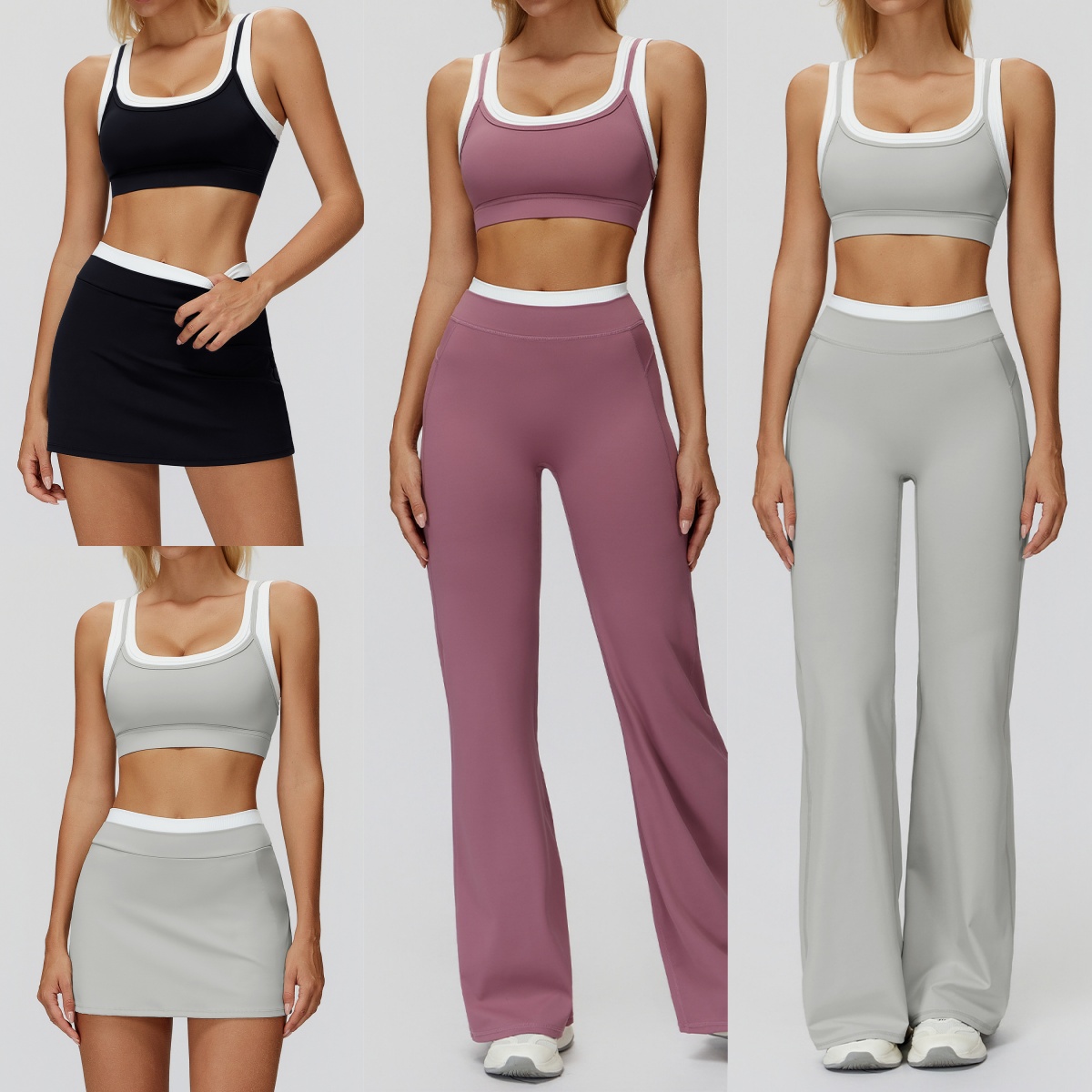 2137AO Femmes Yoga Sport Soutien-Gorge Fitness Soutien-Gorge Taille Haute Faux Deux Pièces Jupe De Sport Anti-exposition Tennis Jupe Lâche Pantal