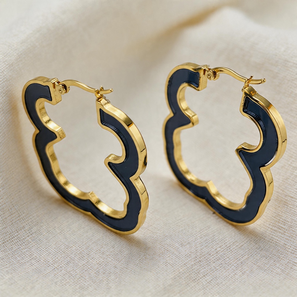 Hot Fashion Women Men Silver Rose Gold Stainless Steel Span Cartoon Circle Animal Bear Shell Letter Hollow Hoop Earrings Jewelry-image-1113235813