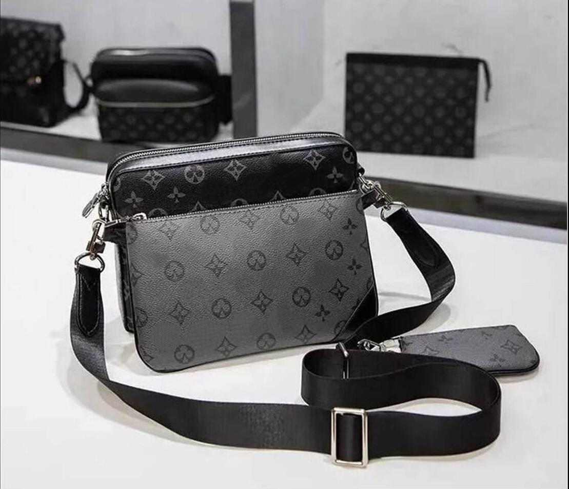 2026 Men Leather TRIO Messenger Bags Luxury Shoulder belt Make up Designer Handbag Tote Man's bags crossbody bag Side Sling Monogram 3-Piece Ba