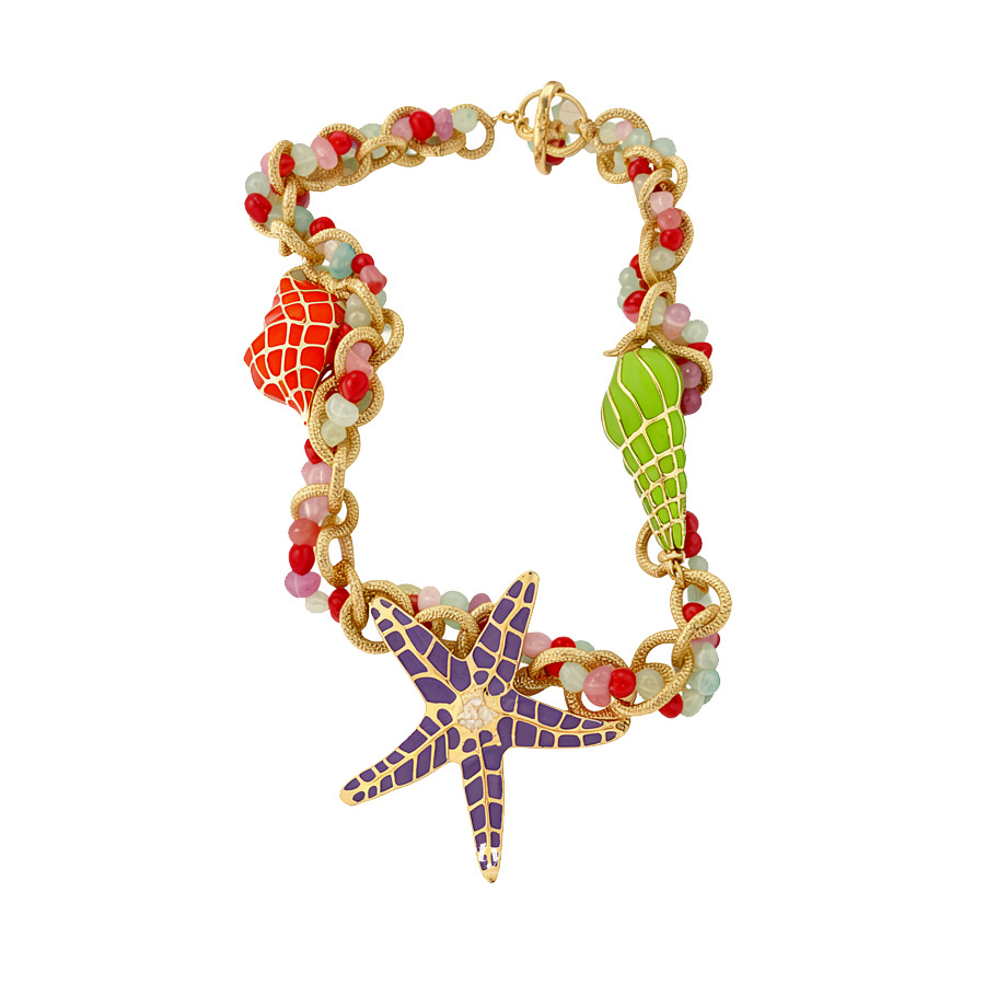 Bohemian handmade multi-layer necklace with irregular rice beads, shells, and starfish, vacation-style accessory-image-1103898635