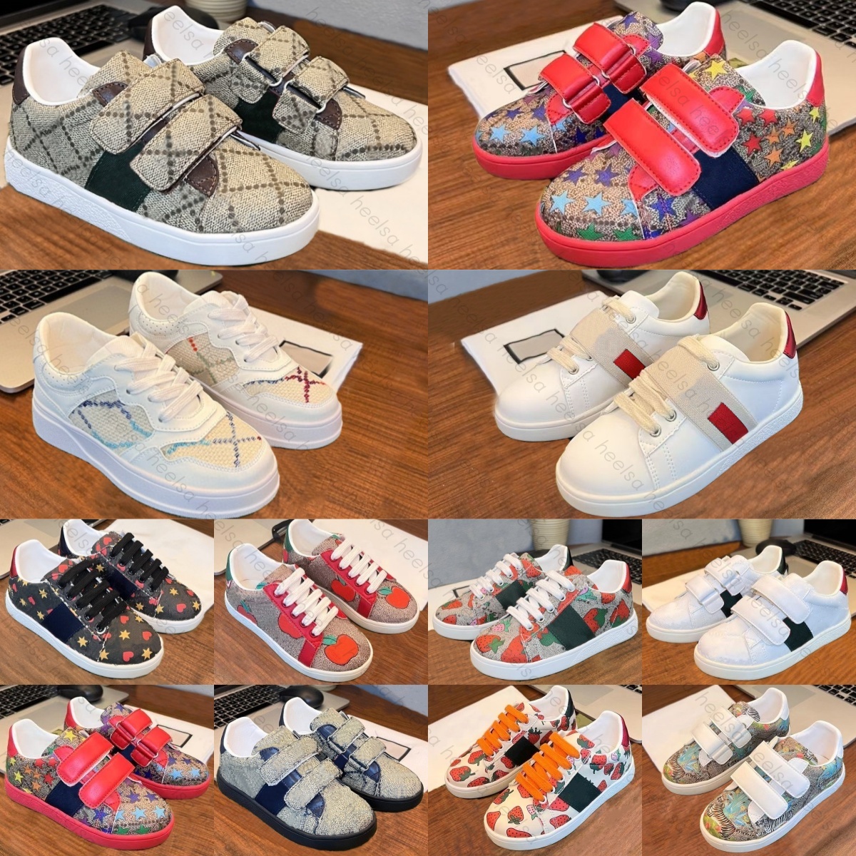 Kids Shoes Designer Casual Bee Trainers Toddlers Stars Baby Boys Ace Youth Sneakers Infants Girls Children Black White Pink Luxury Stripe Beige Stra