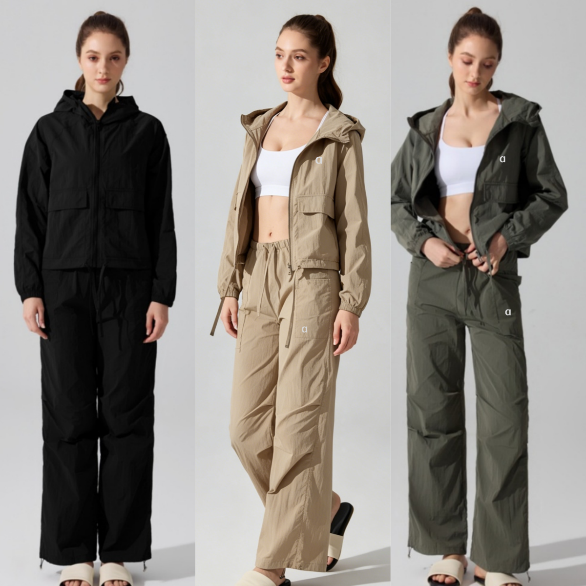 2132AO Veste d'alpinisme coupe-vent légère pour l'extérieur, pantalon de Fitness à jambes larges, haut à capuche pour femme, pantalon Long idéal