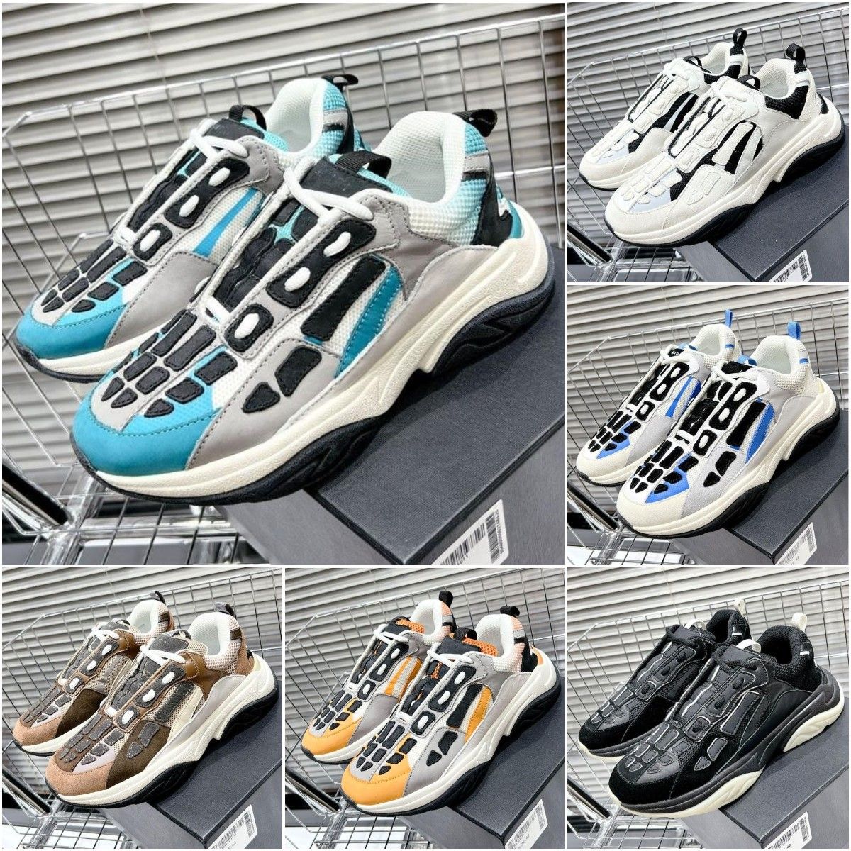Bone Runner Series Men Sneakers Designer Casual Vintage Trainers High Quality Skeleton Shoes Leather splice Comfortable breathable shock absorption