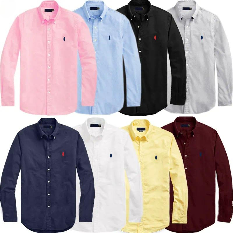 Luxury Men's Casual Shirts Long Sleeve Embroidery Button Down Social Business T-shirts Solid Color Tops Blouse For Men Women