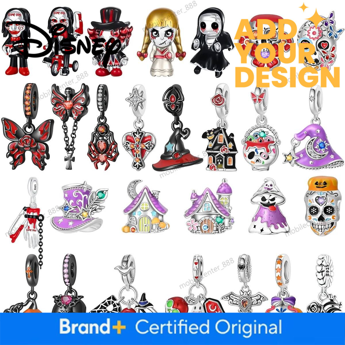 Designer Disney Jewelry New Halloween 925 Sterling Silver Skull Pumpkin Bat Ghost Pendant Charms Devil Witch Bead Necklace Bracelet DIY Jewelry Gift