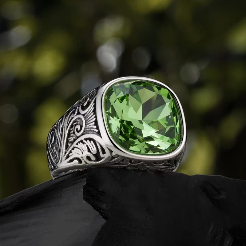 1pc Retro European American Style MenS 316L Stainless Steel Ring Fashionable Simple Creative Synthetic Faux Gemstone 260428BJ