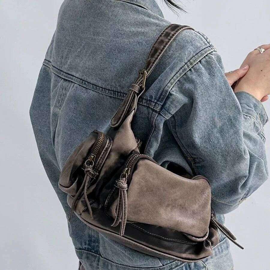 Punk Women Vintage Denim Soulder Bag Design Y2k Black Grunge andbag For Cool Lady Gotic Underarm Bags Motor Style Suotong260428 M260805