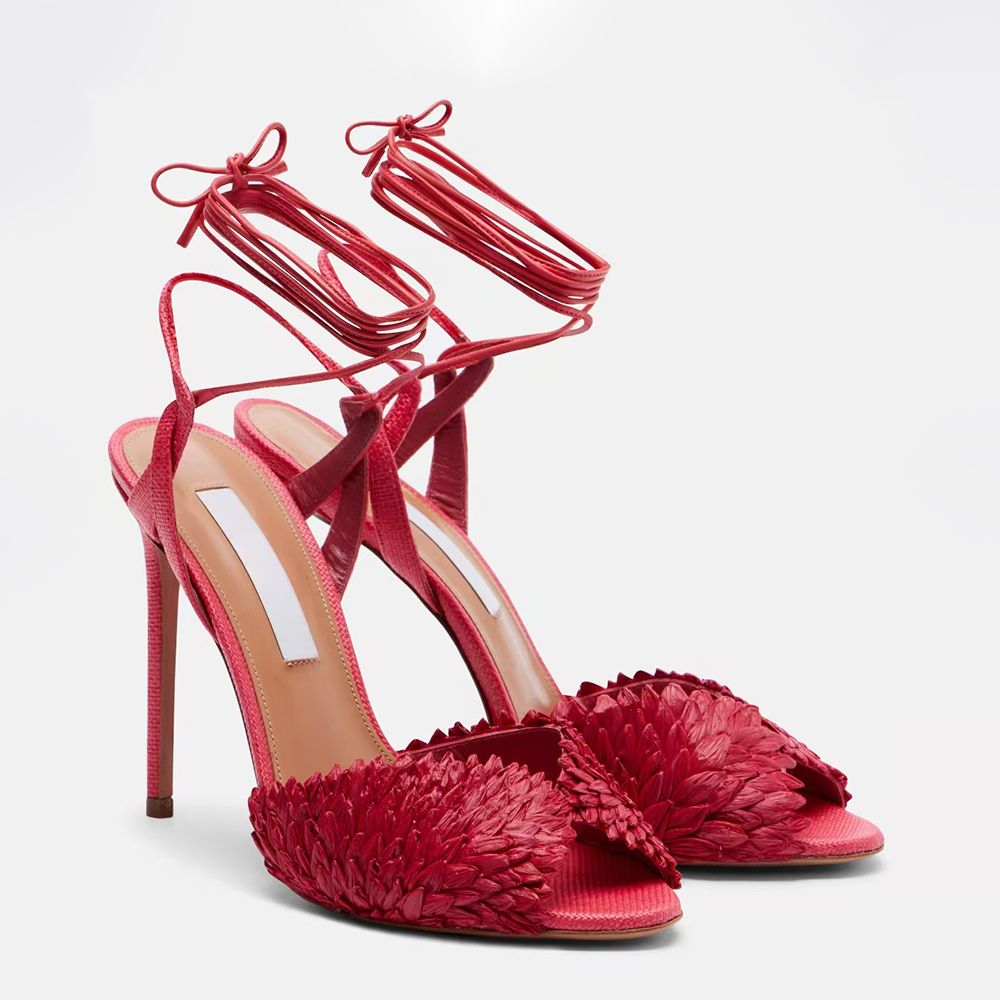 Top quality Women's petal sandals mules Summer Sexy Banquet stiletto heel Peep Toe Pumps Lady luxury designer high-heeled sandals 35-43 Size-image-941128937