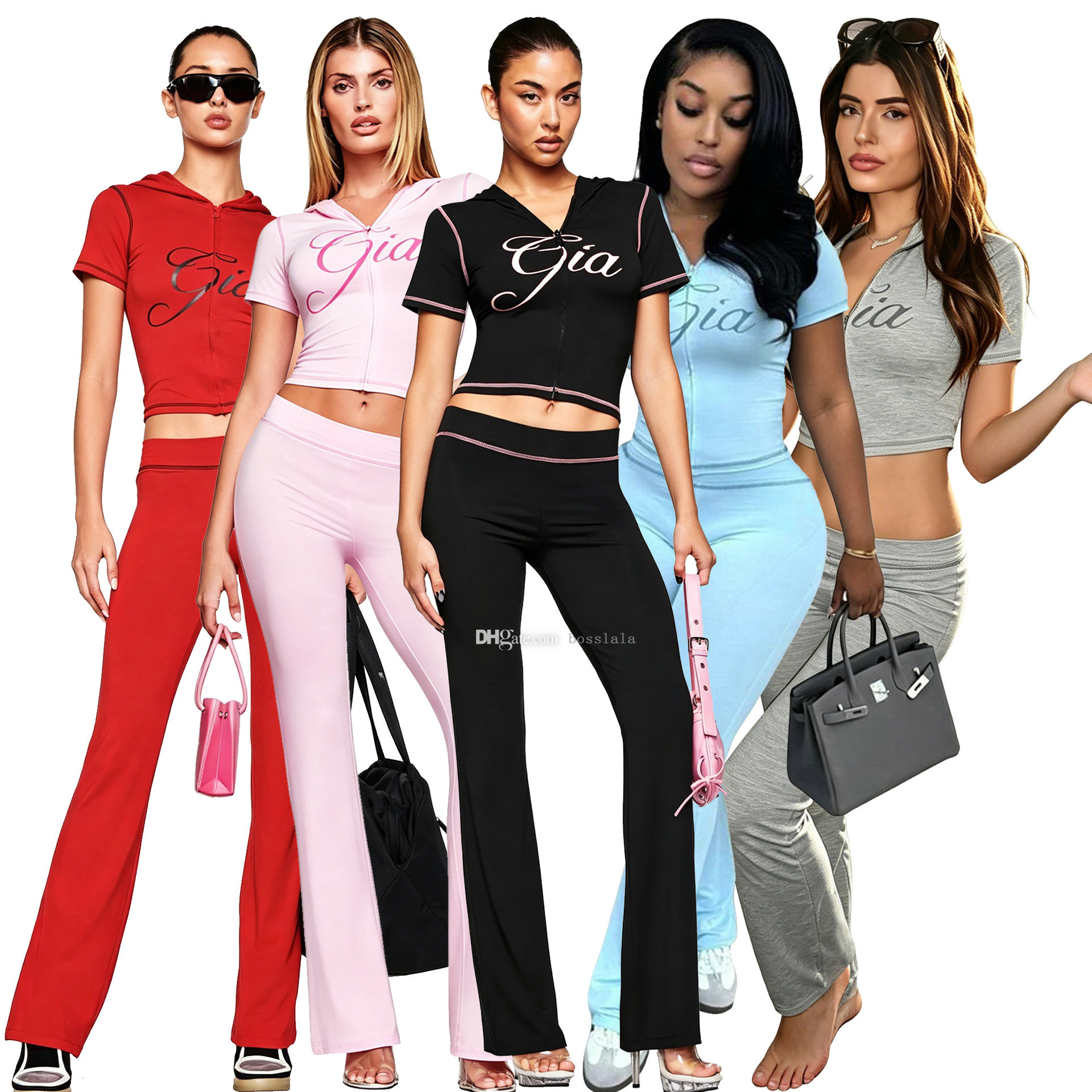 Fashion Womens Tracksuits Summer New 2 Piece Set Women Hooded Top Short Sleeve T-shirt Sports Long Pants Casual Sweatsuit