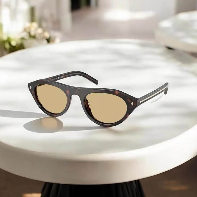 Designer elliptical acetate sunglasses iconic metal plaque Tortoiseshell triangular rivets temples Fashionable luxurious women glasses B15
