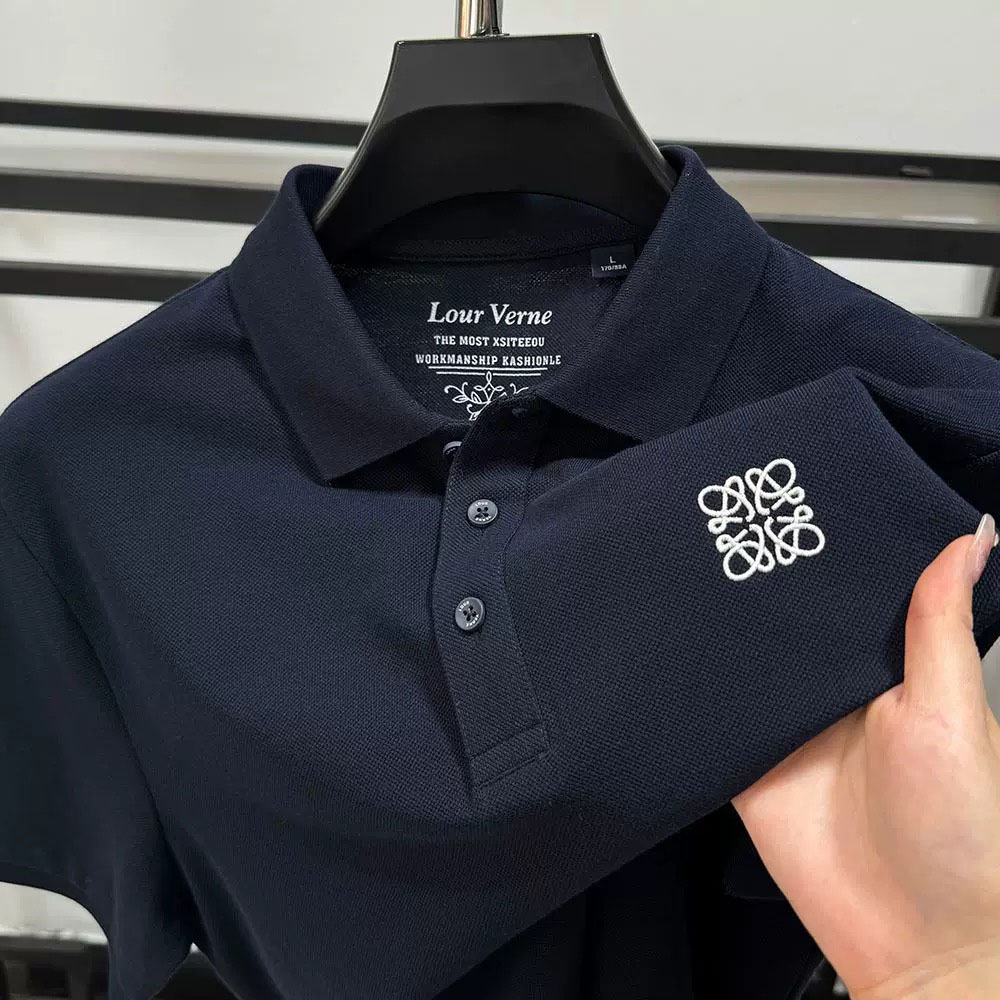 Heavy-duty Embroidered Business Polo Shirt Men's Turn-down Short-Sleeve Solid Color Casual T-Shirt Loose Large Size Half-Sleeve Top