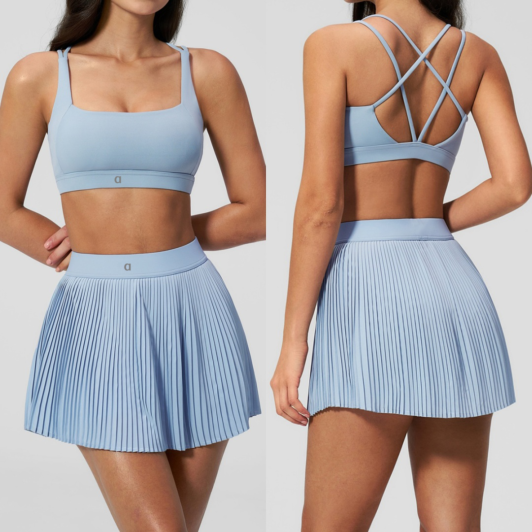 A2148 Soutien-gorge de sport absorbant avec fonction de mise en forme du dos, jupe courte de sport respirante pour le fitness en plein air, haut