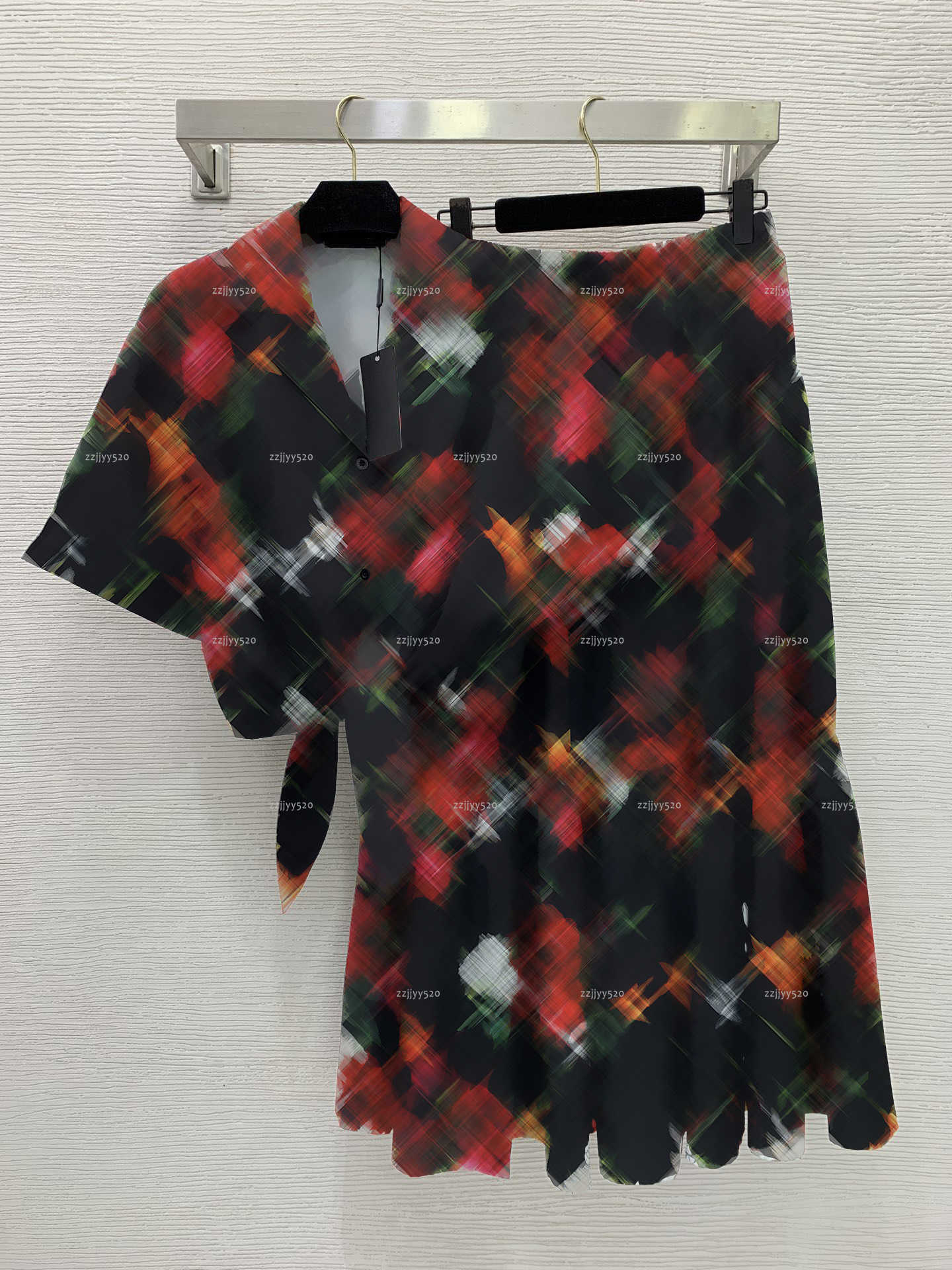 Brand retro women dress set Summer lady dresses women designer clothes Short shirt top+segmented patchwork large skirt high waisted skirt A781X16-image-1104088257