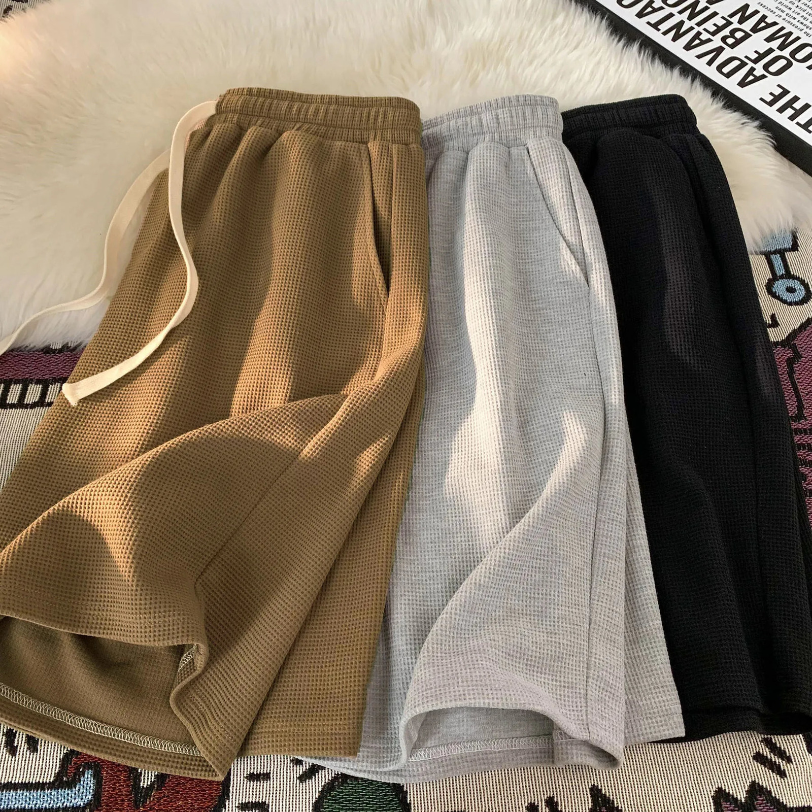 Waffle shorts mens summer thin loose casual sports fashion beach American five-point pants 260427BJ