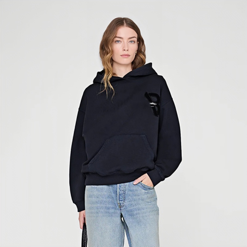26ss AB Women Designer Hoodie Letter Embroideried Black Hooded Sweatshirt Loose Pullover Sweatshirts-image-814549773