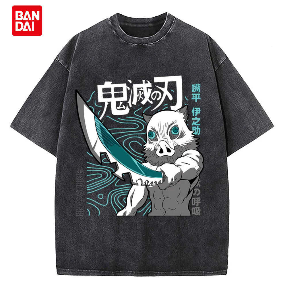 Bandai Men's Sport Grey Acetate Demon Slayer Inosuke Hashibira Graphic Tee T-Shirt