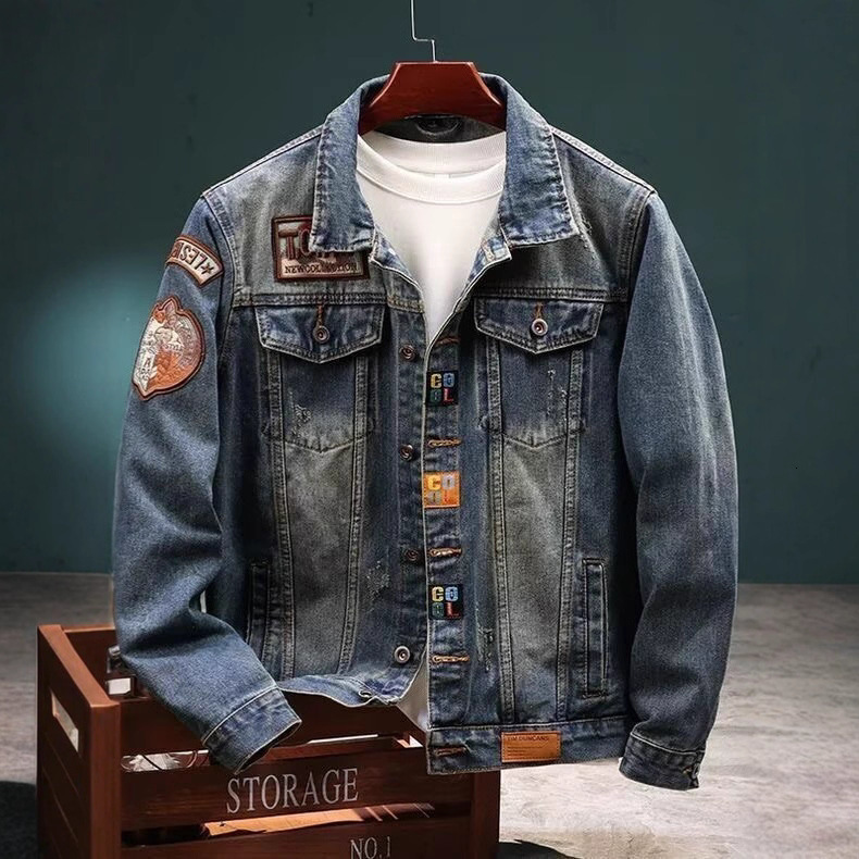 American Style Denim Jacket for Men Autumn and Winter Thick Loose Trendy Highend Embroidered Workwear 260429