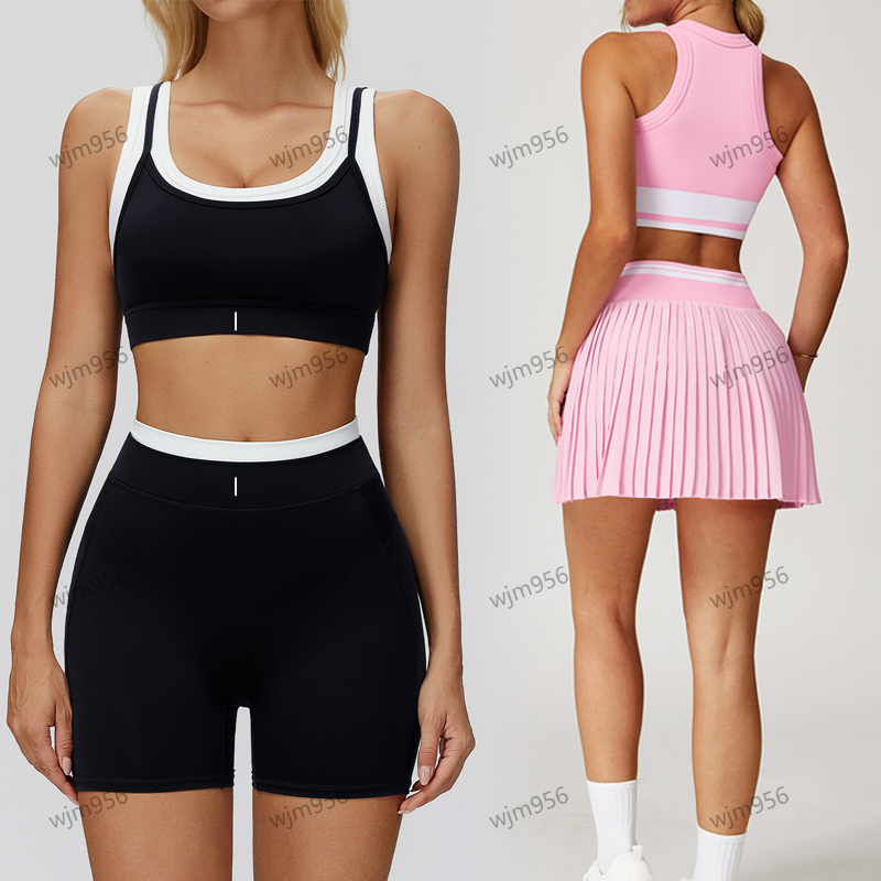 Yoga sports bra fitness running shorts womens vest short skirt shock resistant athletic wear Quick Drying workout set clothes gym set tennis skirt f
