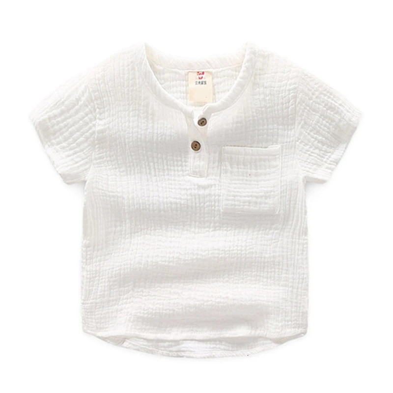 Cotton Linen Boy Shirt Summer Short Sleeve Kids Pocket n Shirts for Boys Clothes Toddler Boys Clothing Children Tshirt 260427BJ