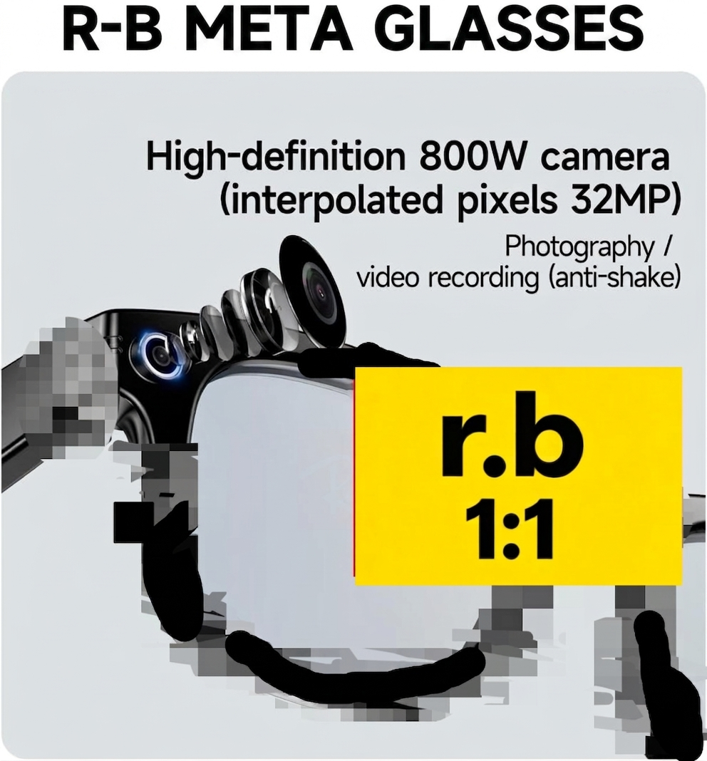 META AI Smart Glasses 1:1 Top Quality With R.B Logo Gen2 HD Camera, Bluetooth Call, Anti-Shake Camera Glasses with Video Recording Dual Mic, Simu-image-1104022462