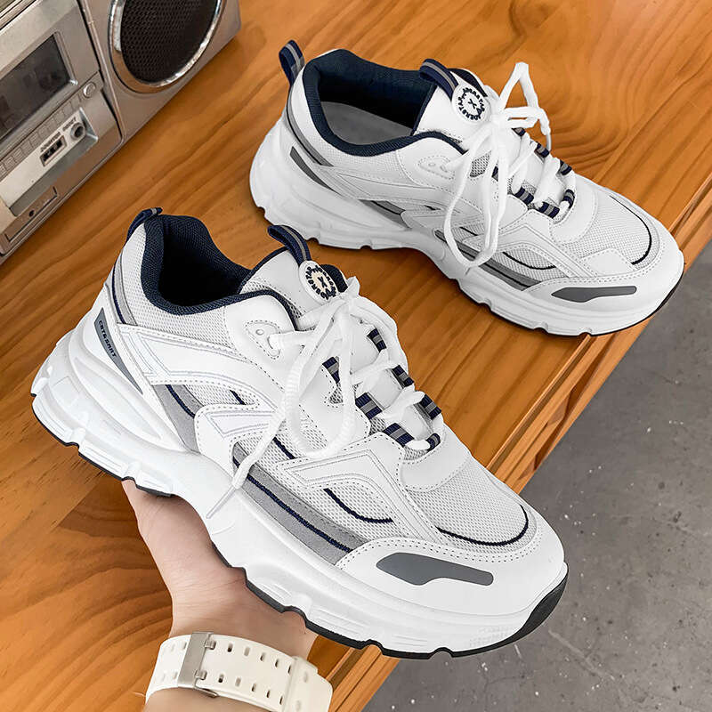 Men's Summer Breathable Versatile Casual Student Running Travel Thick Sole Height Increasing White Style Shoes