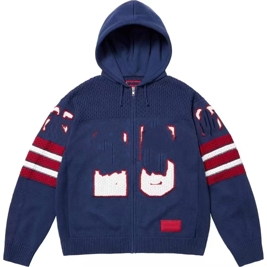 S New Digital Classic Best-seller Hybrid Hand-embroidered Hooded Zip-up Knit Jacket, Unisex Coat
