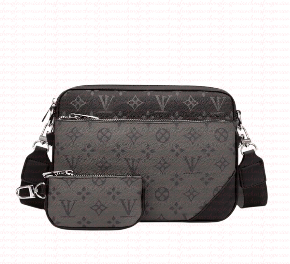2026 Designer bags men 3pcs Trio Leather Black Flowers Messenger Purse Crossbody Bags Shopping Bag Plain Shoulder Handbags Women Wallets purse bag