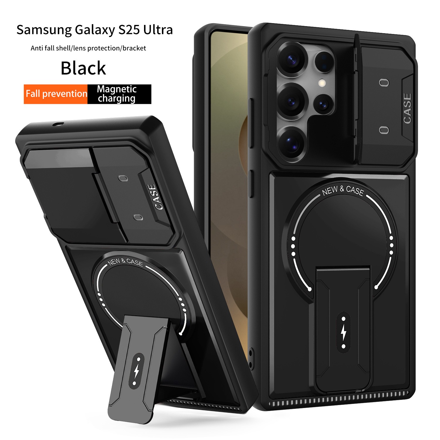 Compatible with Samsung S26 Ultra: Mech Style Magnetic Stand Case Drop-Resistant, Anti-Fingerprint, 360° Protective Cover-image-1104074384