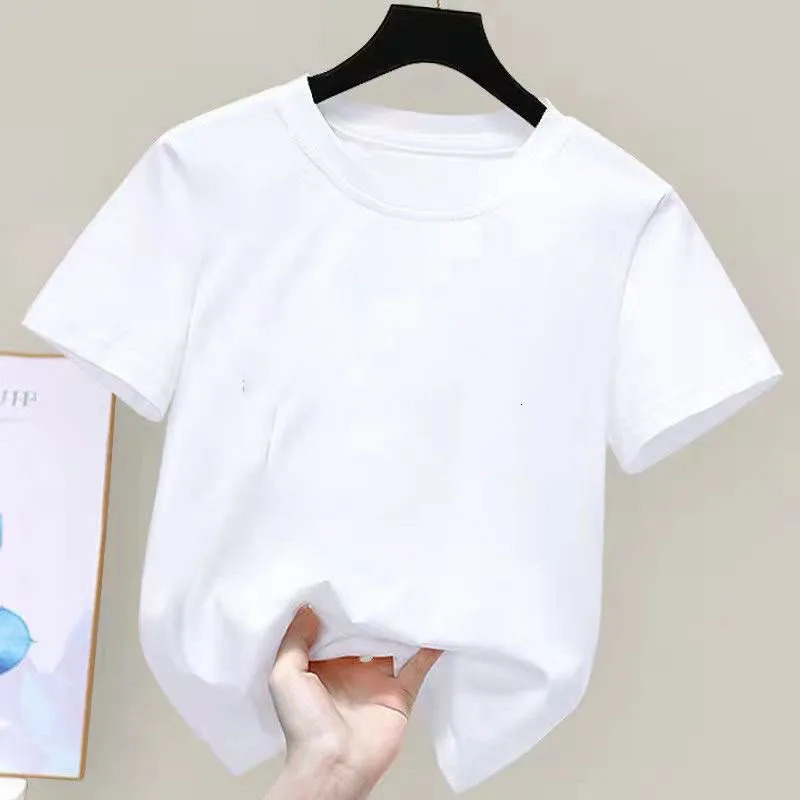 100 Cotton 180Gsm Childrens T-Shirt Boys Girls Summer Short-Sleeved Cute Style White Solid Color Top for Kids 260427BJ
