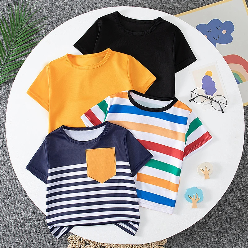 4-piece Childrens Spring And Summer Item 4Y-12Y Multi Size Brother Outfit Short Sleeved Fashionable Mixed Color Boys T-shi 260427BJ