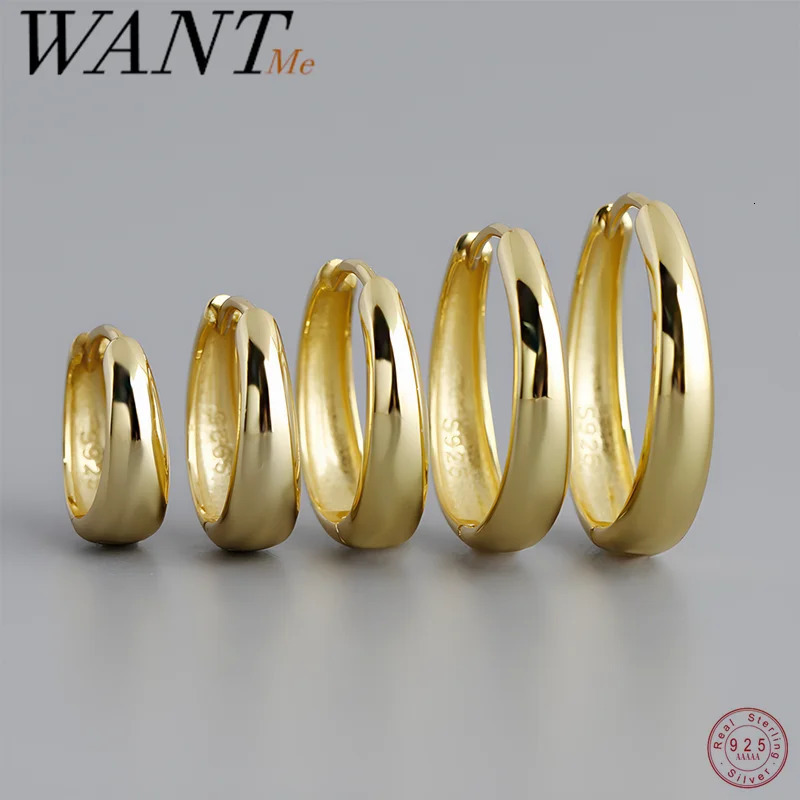 WANTME 925 Sterling Silver Gothic Hoops Earrings for Women Men Punk Wide Version Ear Buckles Charm Jewelry Accessories 260428BJ