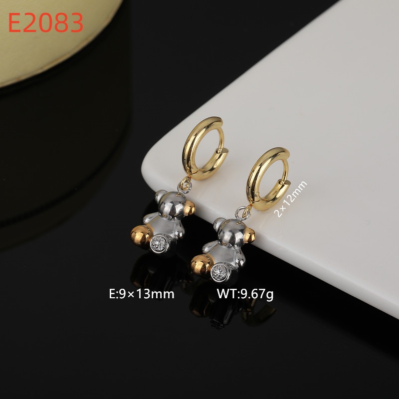 Hot Sale Fashion Women Men Silver Gold Stainless Steel Span Cartoon Animal Bear Hollow Black White Shell Stud Earrings Jewelry-image-1104132259