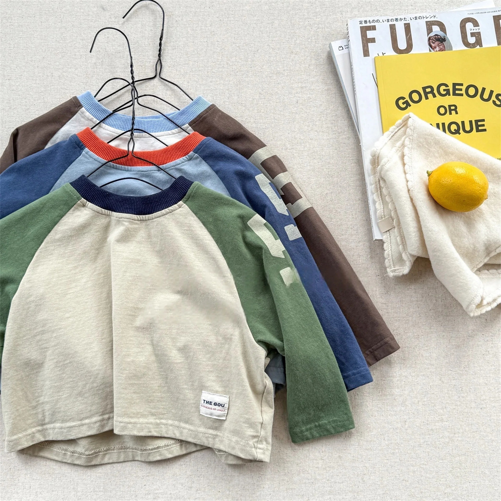 Kids Girls Top Shirts Clothes 2026 Korean Spring 1-6Y Boys Color Block Loose Fit Long Sleeve Tee Fashion Children Clothing 260427BJ