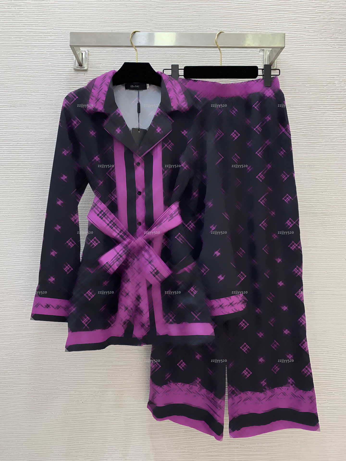 Brand Home set women coat Summer lady pants women designer clothes comfortable long-sleeve Stamp shirt+wide-leg long trousers A852X17N130-image-1104096280