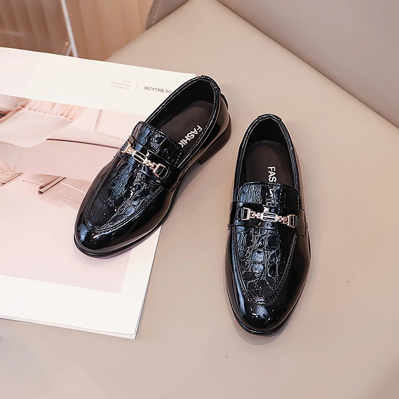 Boys Formal Black Classic Children Leather Point Toes Soft Bottom Spring Autumn Kids Flat Shoes British Style 260428